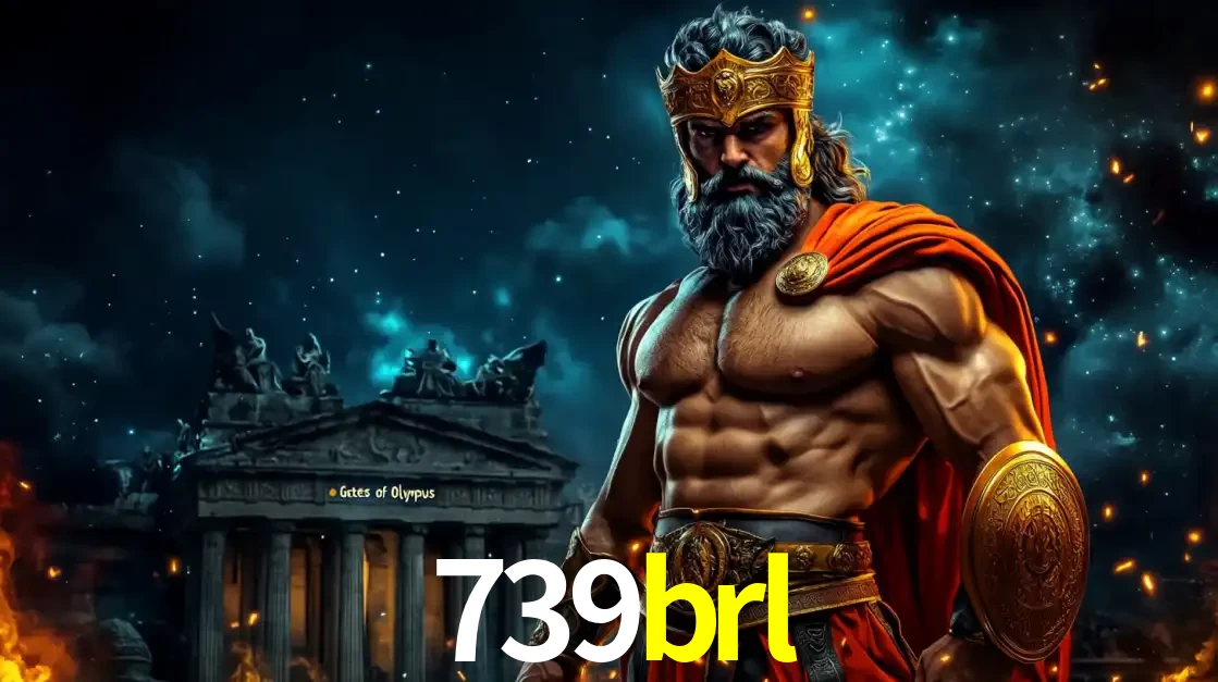 O poderoso Zeus do jogo de slot Gates of Olympus em frente ao seu templo, pronto para lançar multiplicadores divinos e prêmios épicos no cassino online 739brl.