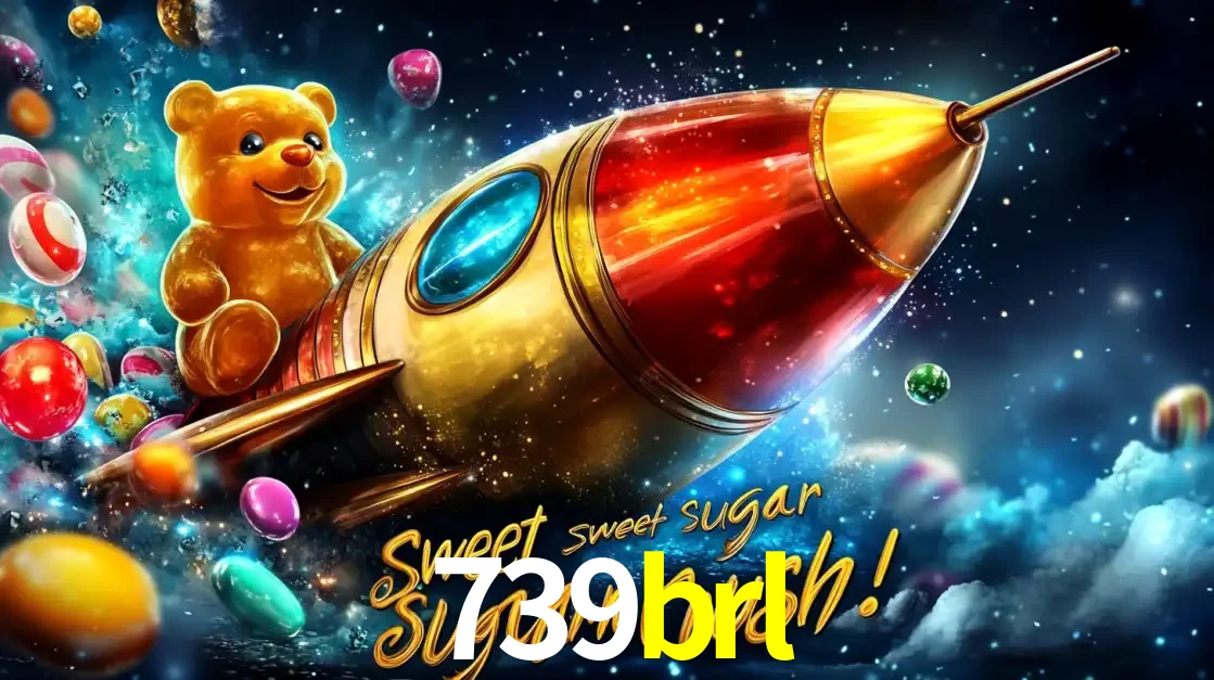 Arte promocional do jogo de slot Sugar Rush, com um urso de pelúcia em um foguete viajando pelo espaço de doces, um dos jogos divertidos disponíveis no cassino 739brl.
